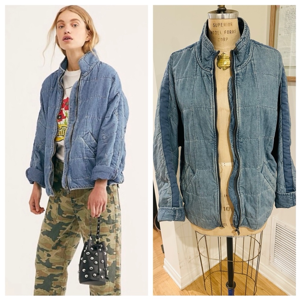 Free People Quilted Dolman Jacket, Cali Indigo, S